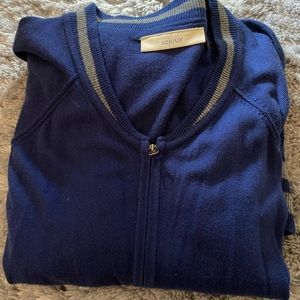 Blue with gray stripe, very long Unisex sweater